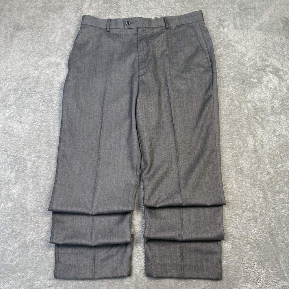 Alan Flusser Pants Men 36x30 Gray Herringbone Straight Slacks Trousers Business
